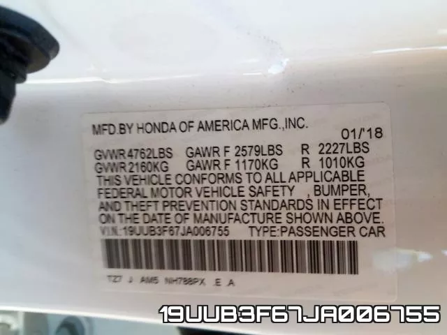 19UUB3F67JA006755 фото 2
