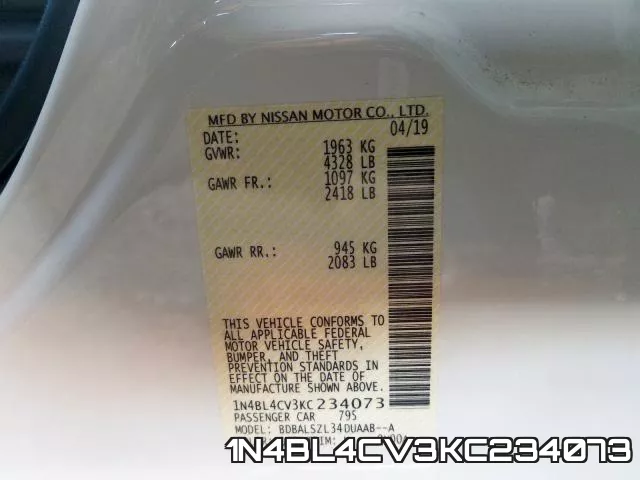1N4BL4CV3KC234073 фото 2