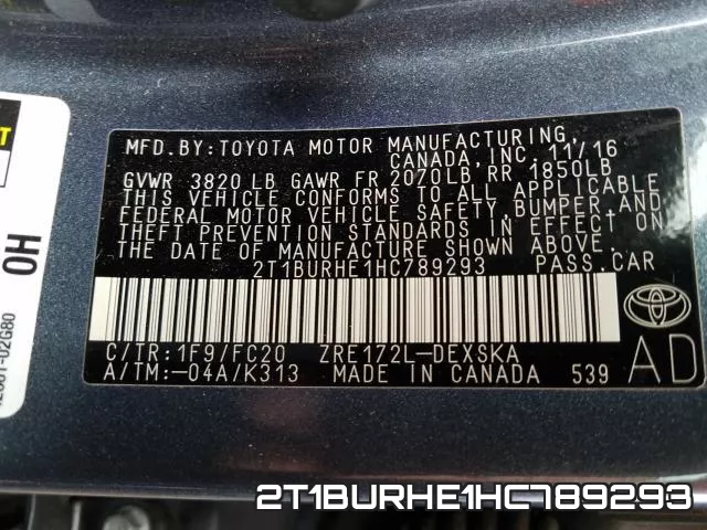 2T1BURHE1HC789293 фото 2