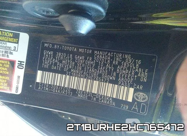2T1BURHE2HC765472 фото 10