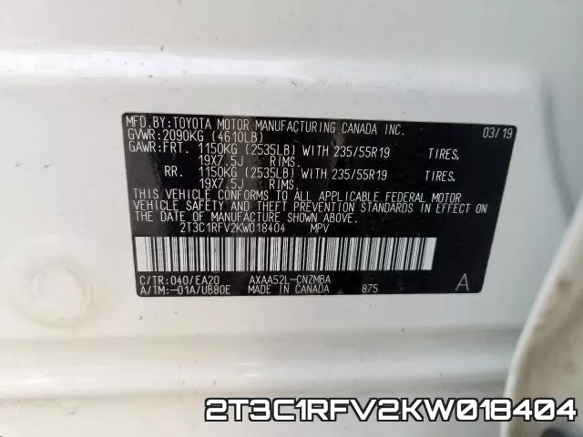 2T3C1RFV2KW018404 фото 2