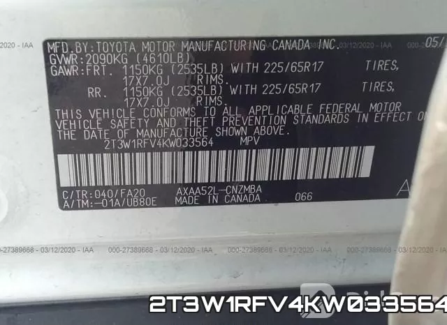 2T3W1RFV4KW033564 фото 10