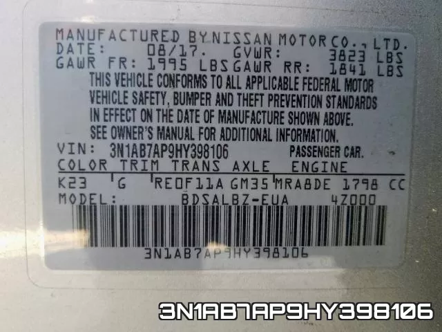 3N1AB7AP9HY398106 фото 2