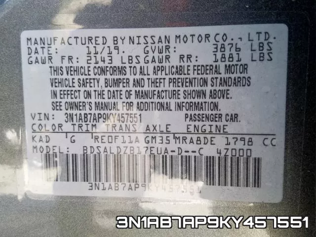 3N1AB7AP9KY457551 фото 2