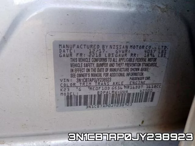 3N1CB7AP0JY238923 фото 2