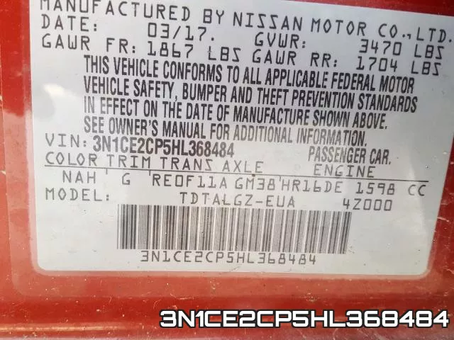 3N1CE2CP5HL368484 фото 2