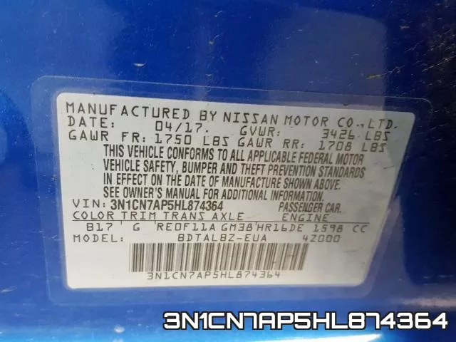 3N1CN7AP5HL874364 фото 2