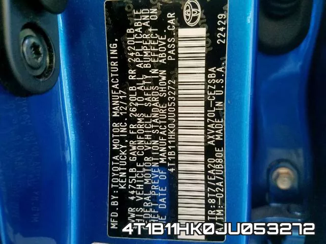 4T1B11HK0JU053272 фото 2