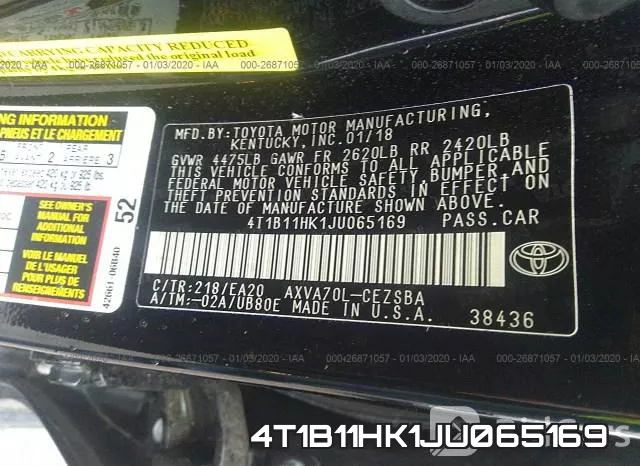 4T1B11HK1JU065169 фото 10