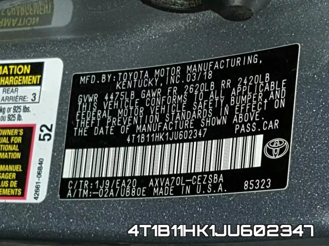 4T1B11HK1JU602347 фото 2