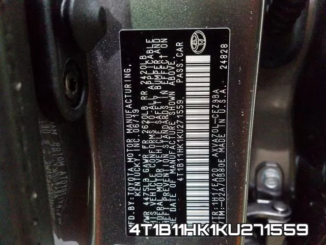 4T1B11HK1KU271559 фото 2