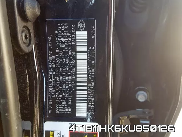 4T1B11HK6KU850126 фото 2