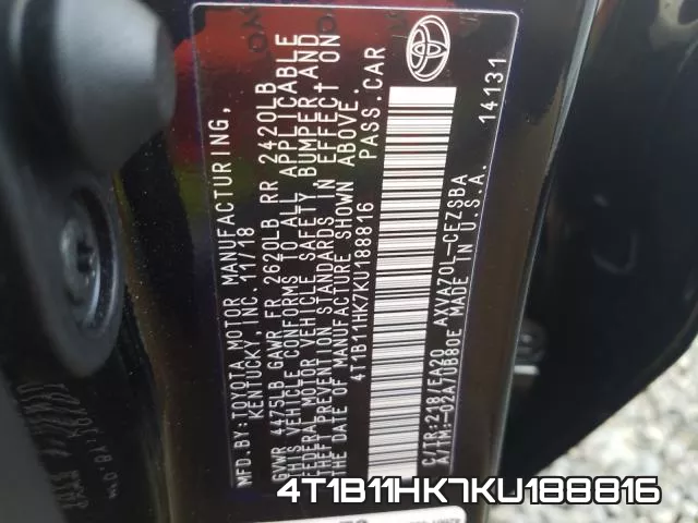 4T1B11HK7KU188816 фото 2