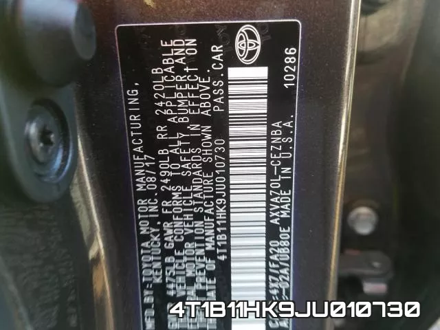 4T1B11HK9JU010730 фото 2
