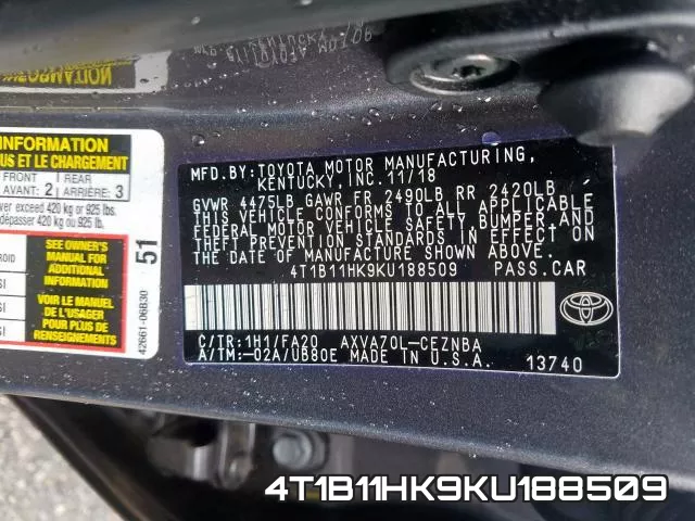 4T1B11HK9KU188509 фото 2