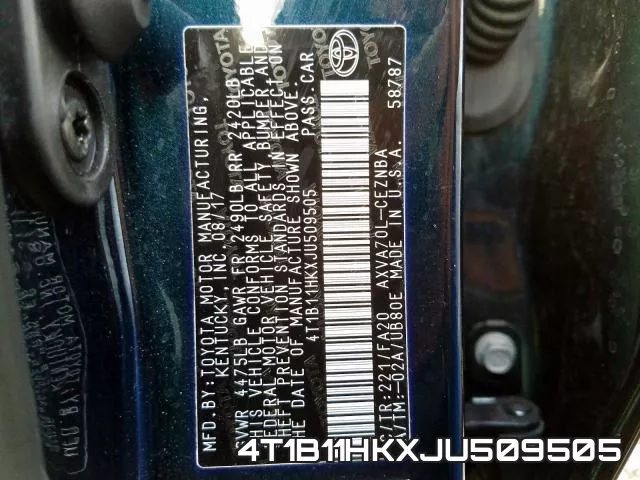 4T1B11HKXJU509505 фото 2