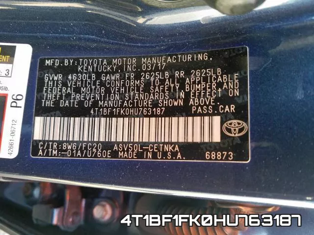 4T1BF1FK0HU763187 фото 2