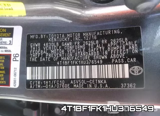 4T1BF1FK1HU376549 фото 10