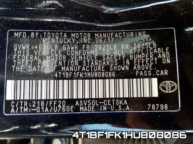 4T1BF1FK1HU808086 фото 2