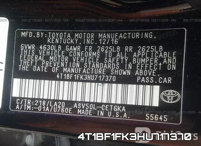 4T1BF1FK3HU717370 фото 10