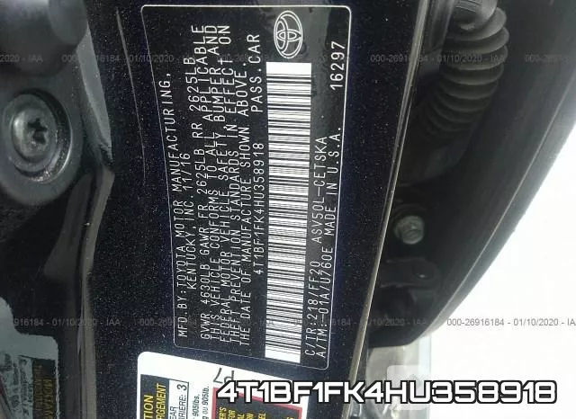 4T1BF1FK4HU358918 фото 10