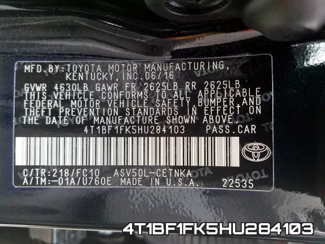 4T1BF1FK5HU284103 фото 2