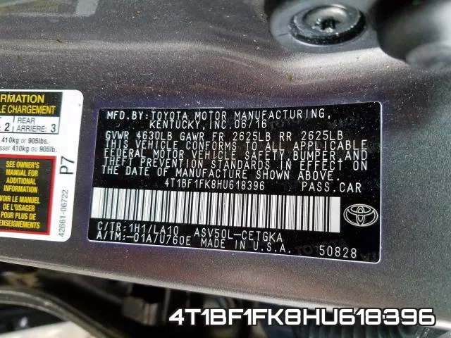 4T1BF1FK8HU618396 фото 2