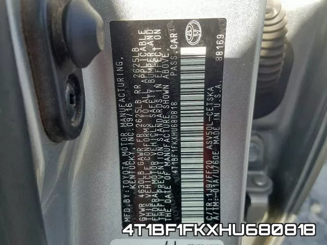 4T1BF1FKXHU680818 фото 2