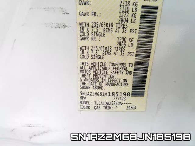 5N1AZ2MG8JN185198 фото 2