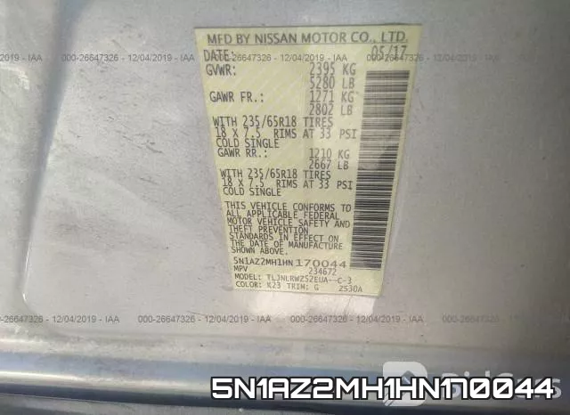 5N1AZ2MH1HN170044 фото 10