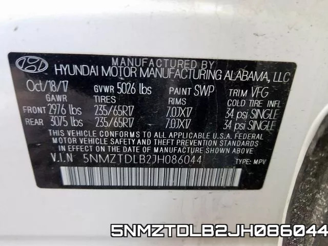 5NMZTDLB2JH086044 фото 2