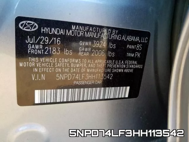 5NPD74LF3HH113542 фото 2
