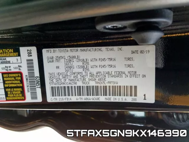 5TFAX5GN9KX146390 фото 2