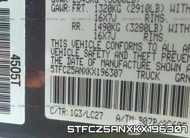 5TFCZ5ANXKX196307 фото 10