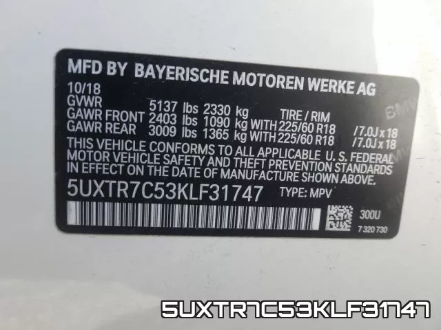 5UXTR7C53KLF31747 фото 2