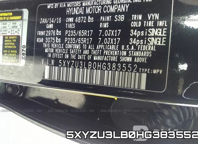 5XYZU3LB0HG383552 фото 10