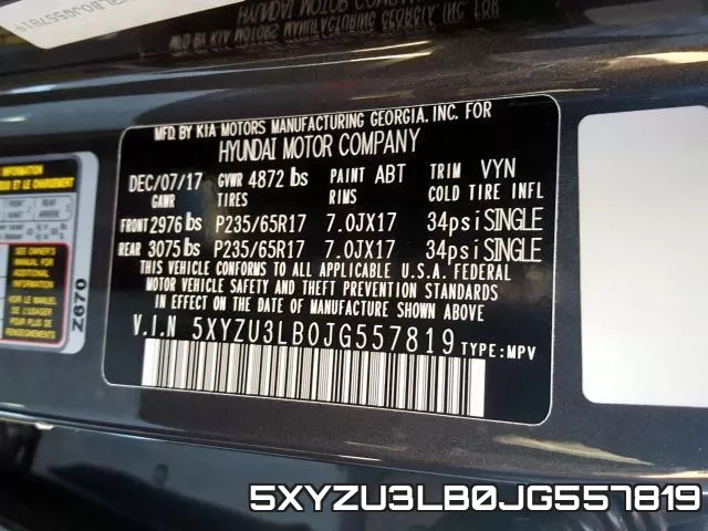 5XYZU3LB0JG557819 фото 2