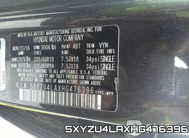 5XYZU4LAXHG476396 фото 10