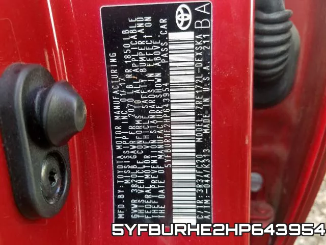 5YFBURHE2HP643954 фото 2