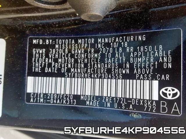 5YFBURHE4KP904556 фото 2