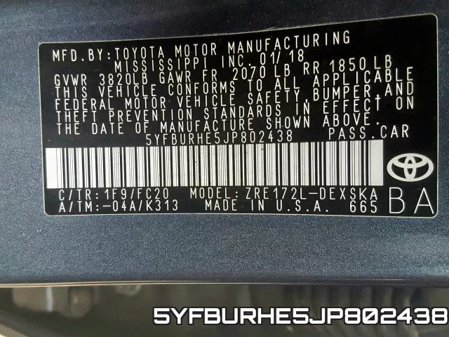 5YFBURHE5JP802438 фото 2