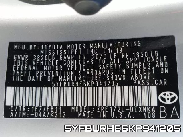 5YFBURHE6KP941205 фото 2