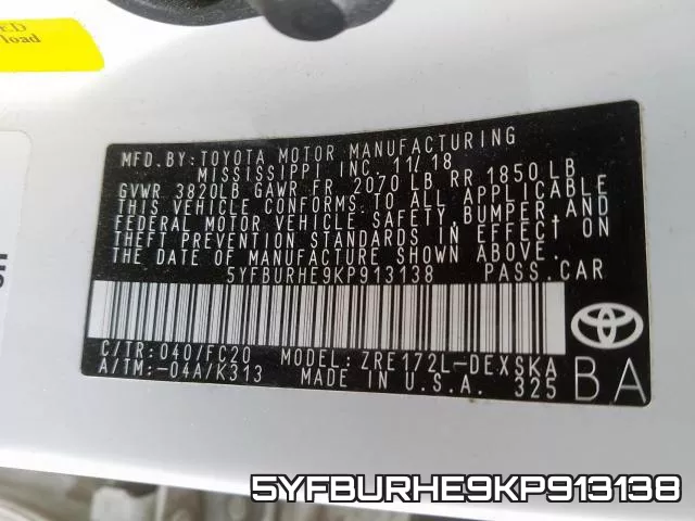 5YFBURHE9KP913138 фото 2