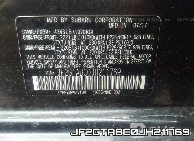 JF2GTABC0JH211769 фото 10