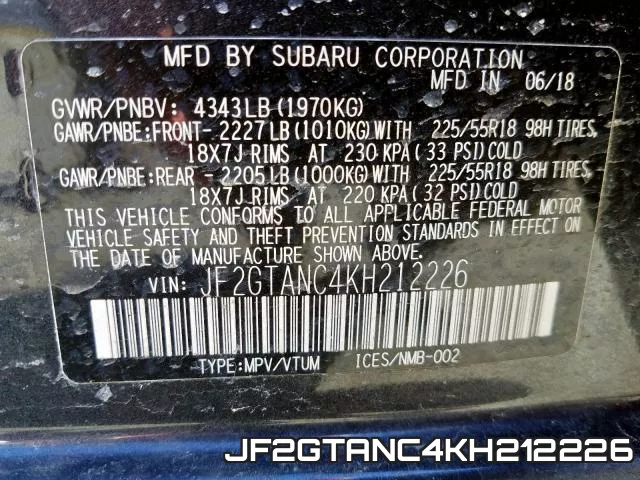 JF2GTANC4KH212226 фото 2