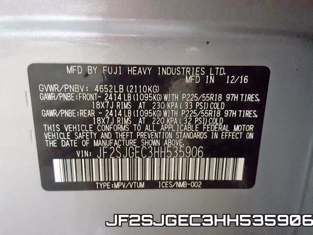 JF2SJGEC3HH535906 фото 2