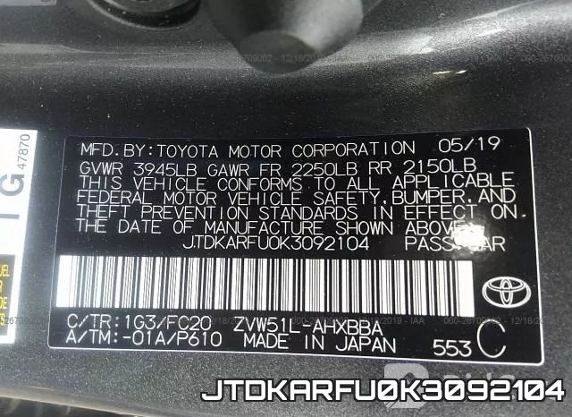JTDKARFU0K3092104 фото 10