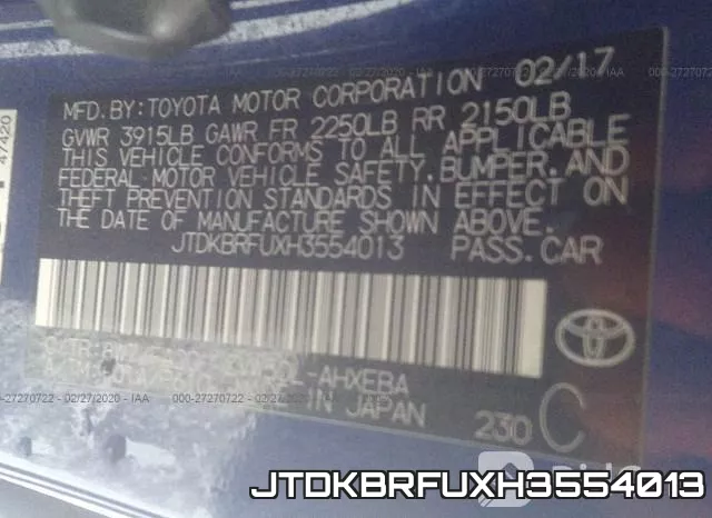 JTDKBRFUXH3554013 фото 10