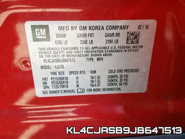 KL4CJASB9JB647513 фото 2
