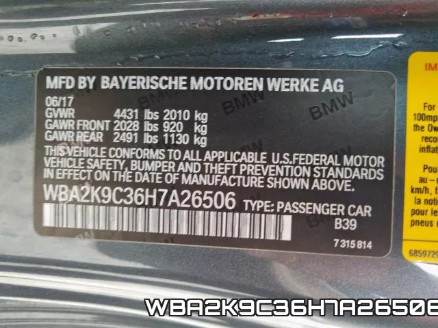 WBA2K9C36H7A26506 фото 2